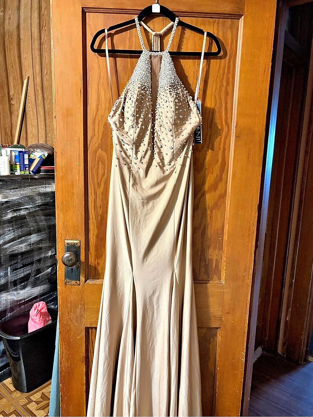 Jovani 48123 Beaded Halter Prom Dress Maxi Dress Pink